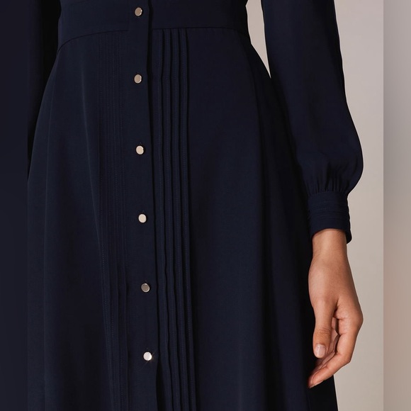 Karen Millen Pleated Midi Shirt Dress Navy Blue size 8 - Picture 5 of 11